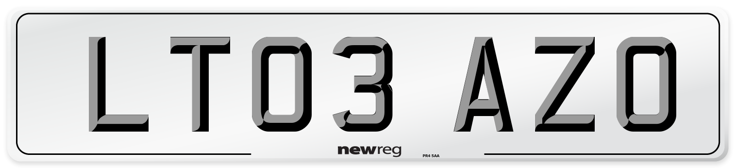 LT03 AZO Number Plate from New Reg
